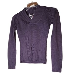 Buffalo David Bitton Purple Cable Knit V Neck Sweater S Wool Blend